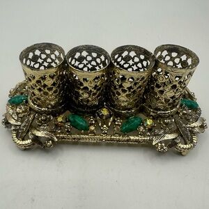 SAM FINK VINTAGE JEWELED VANITY FILIGREE ORMOLU LIPSTICK HOLDER SF MID CENTURY